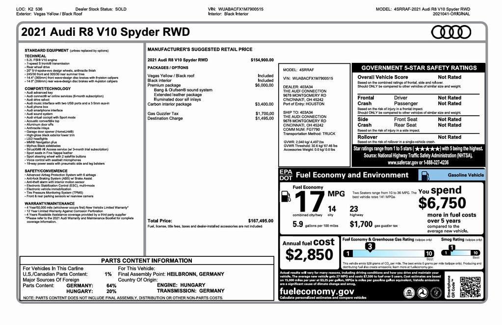 used 2021 Audi R8 car, priced at $157,888