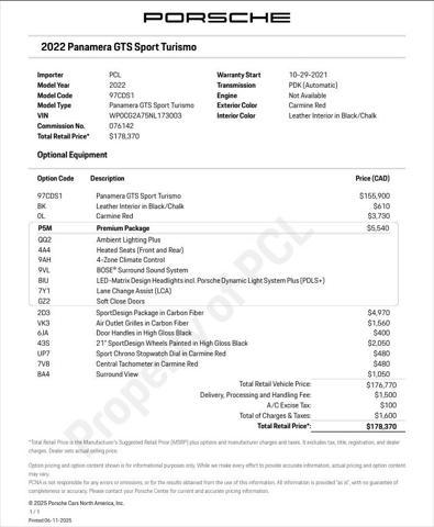 used 2022 Porsche Panamera Sport Turismo car, priced at $127,900