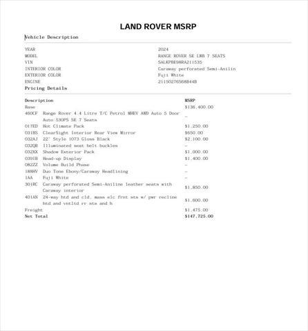 used 2024 Land Rover Range Rover car, priced at $123,900