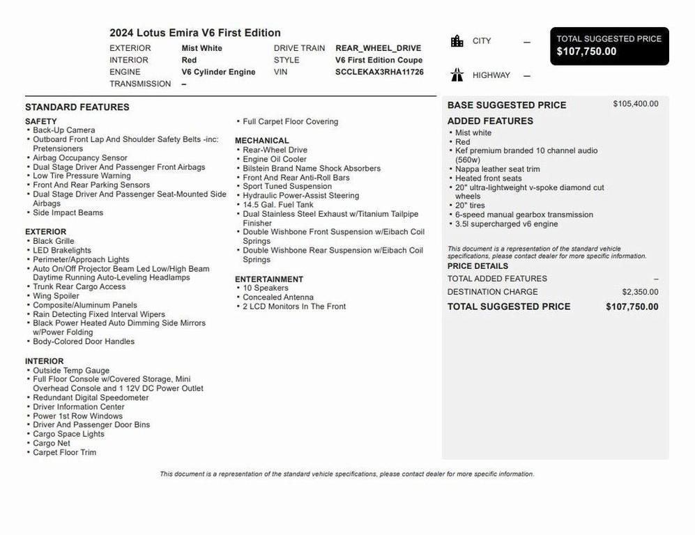 used 2024 Lotus Emira car, priced at $97,900