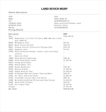 used 2024 Land Rover Range Rover car, priced at $109,900