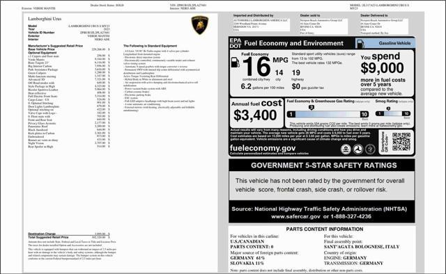 used 2023 Lamborghini Urus car, priced at $259,900