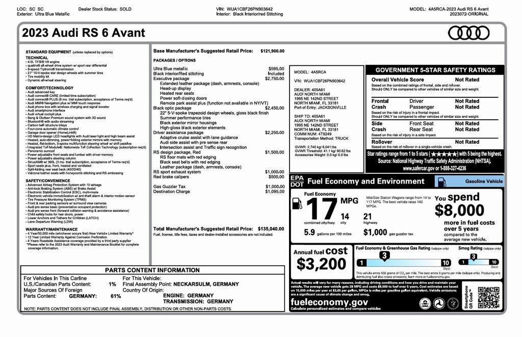 used 2023 Audi RS 6 Avant car, priced at $105,999