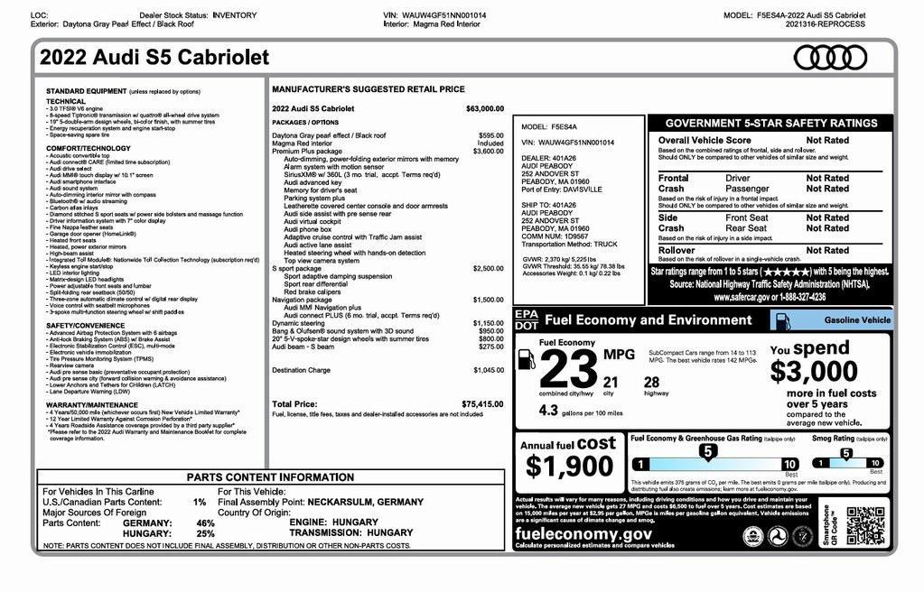 used 2022 Audi S5 car, priced at $47,900