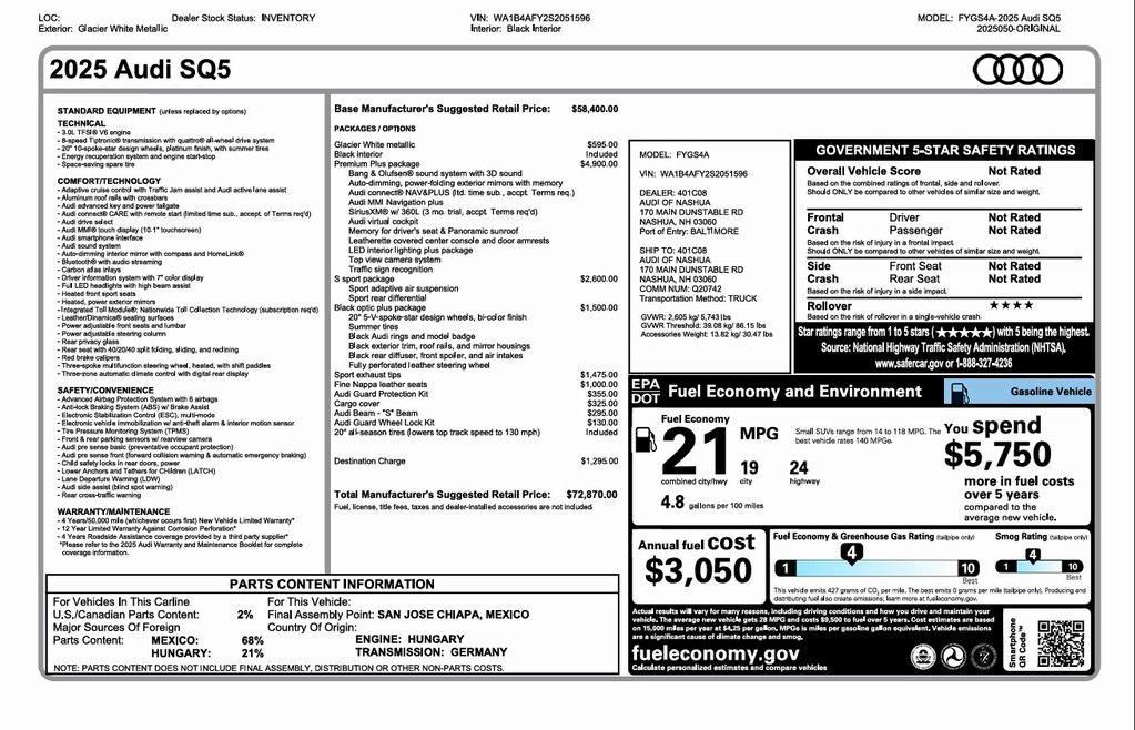 used 2025 Audi SQ5 car, priced at $59,900