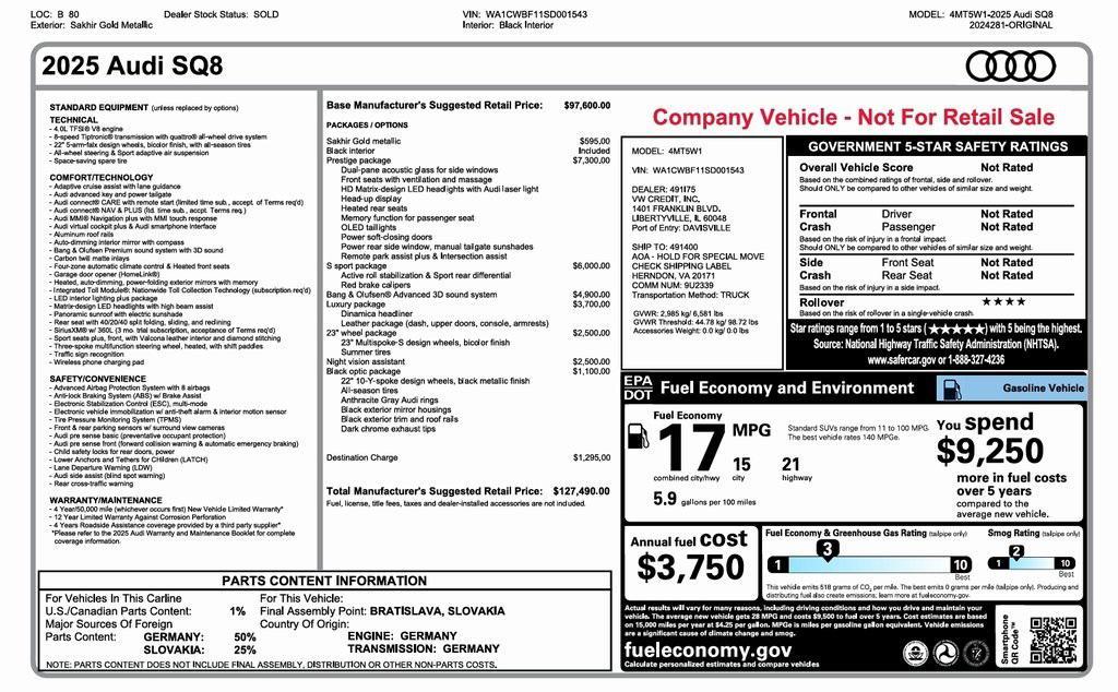 used 2025 Audi SQ8 car, priced at $102,900