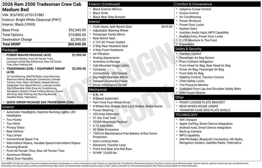new 2026 Ram 2500 car, priced at $56,500