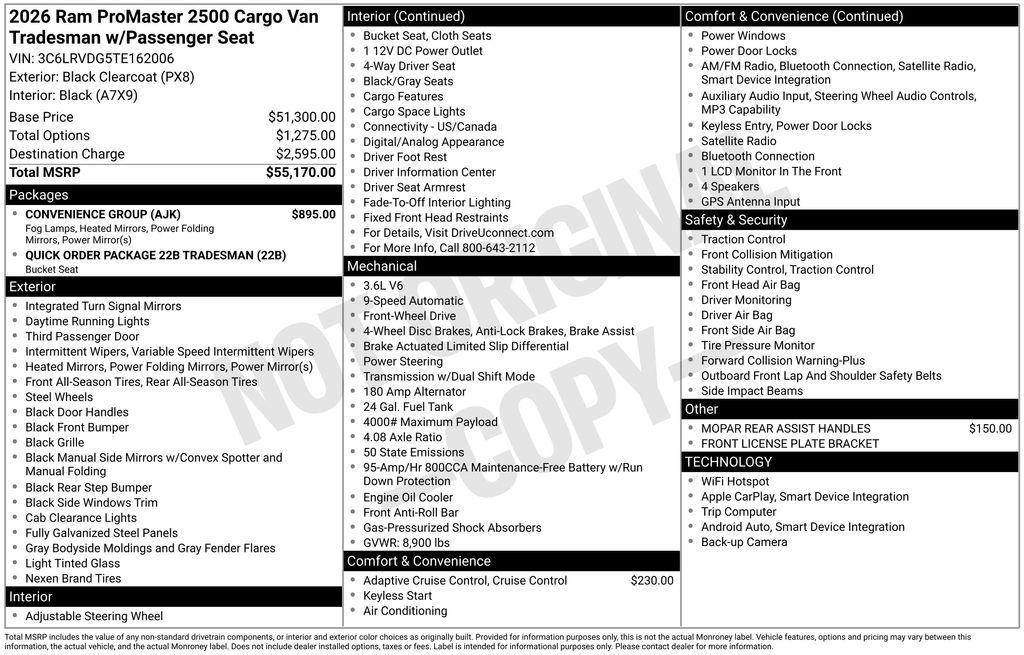 new 2026 Ram ProMaster 2500 car, priced at $45,500