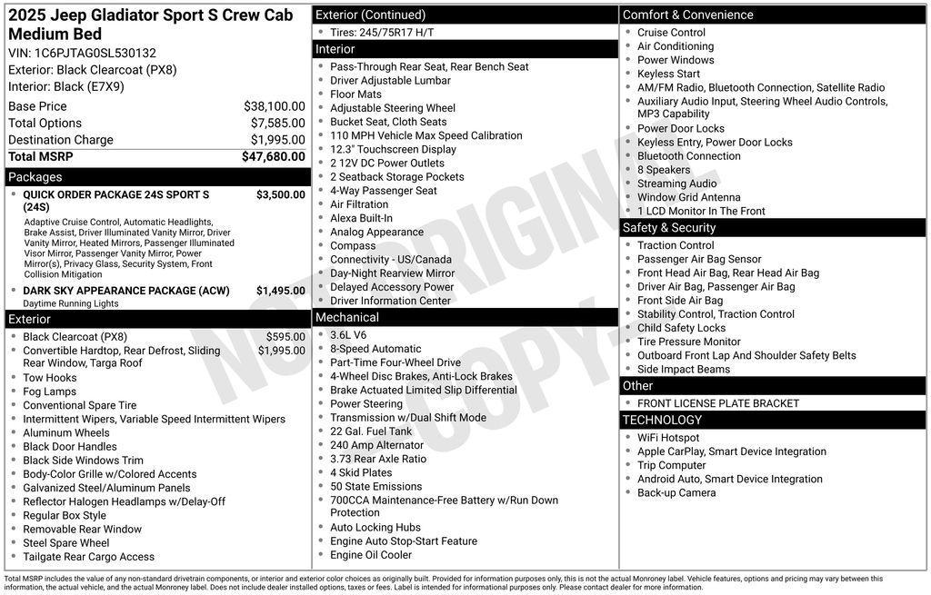 new 2025 Jeep Gladiator car, priced at $41,977