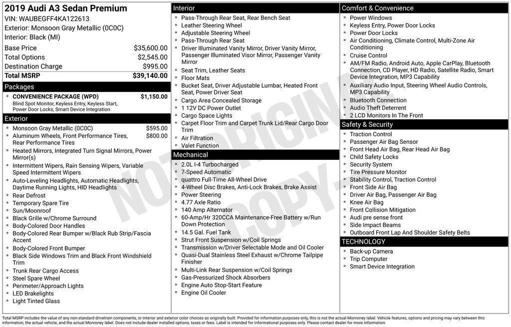 used 2019 Audi A3 car, priced at $13,750