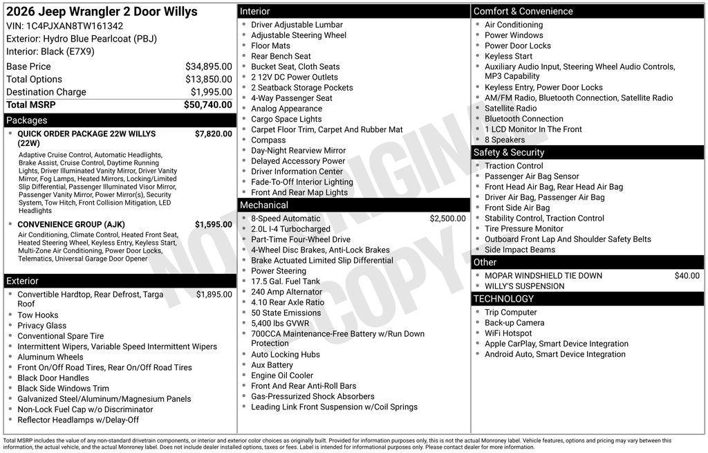 new 2026 Jeep Wrangler car, priced at $47,643