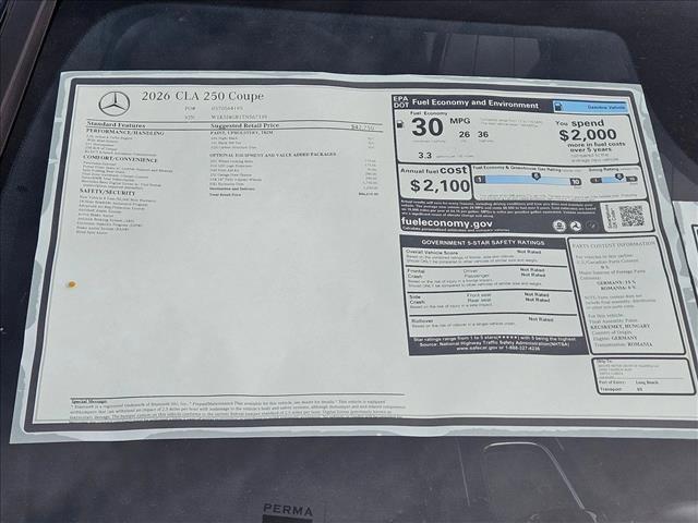 new 2026 Mercedes-Benz CLA 250 car, priced at $46,610