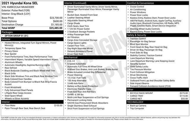 used 2021 Hyundai Kona car, priced at $15,484