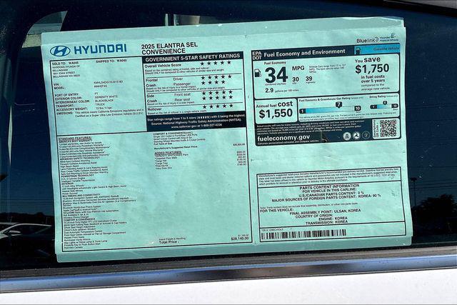 new 2025 Hyundai Elantra car, priced at $26,340