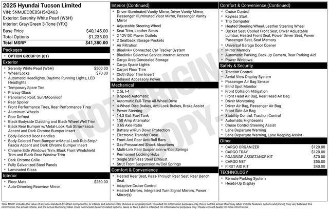 new 2025 Hyundai Tucson car, priced at $36,080