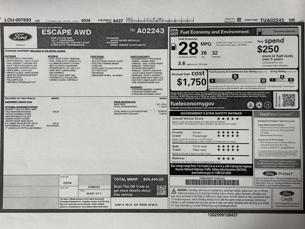 new 2026 Ford Escape car, priced at $34,440