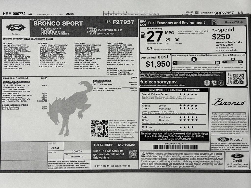 new 2025 Ford Bronco Sport car, priced at $40,605