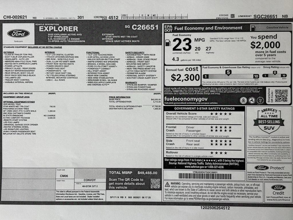 new 2025 Ford Explorer car, priced at $49,455
