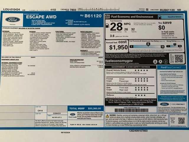 new 2024 Ford Escape car, priced at $33,360