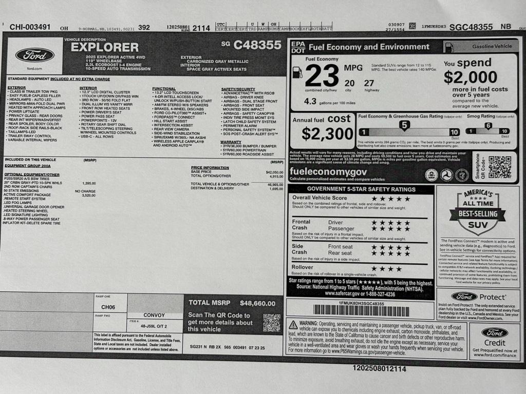 new 2025 Ford Explorer car, priced at $48,660