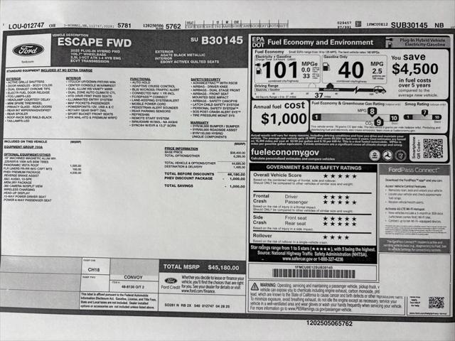 new 2025 Ford Escape PHEV car, priced at $45,180