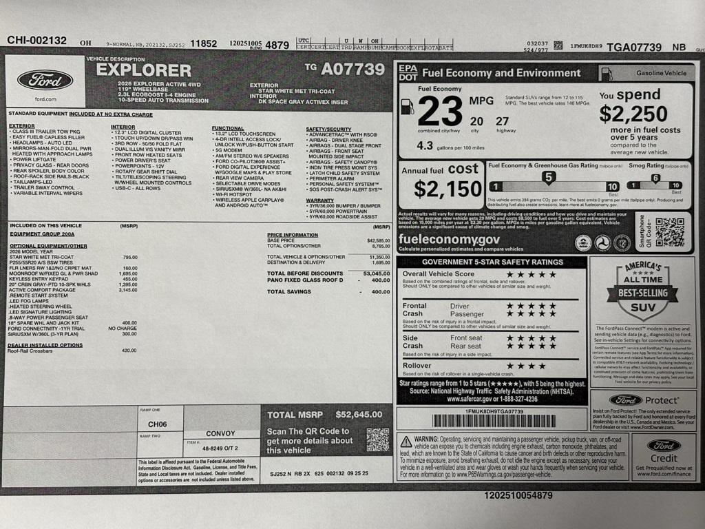 new 2026 Ford Explorer car, priced at $52,645