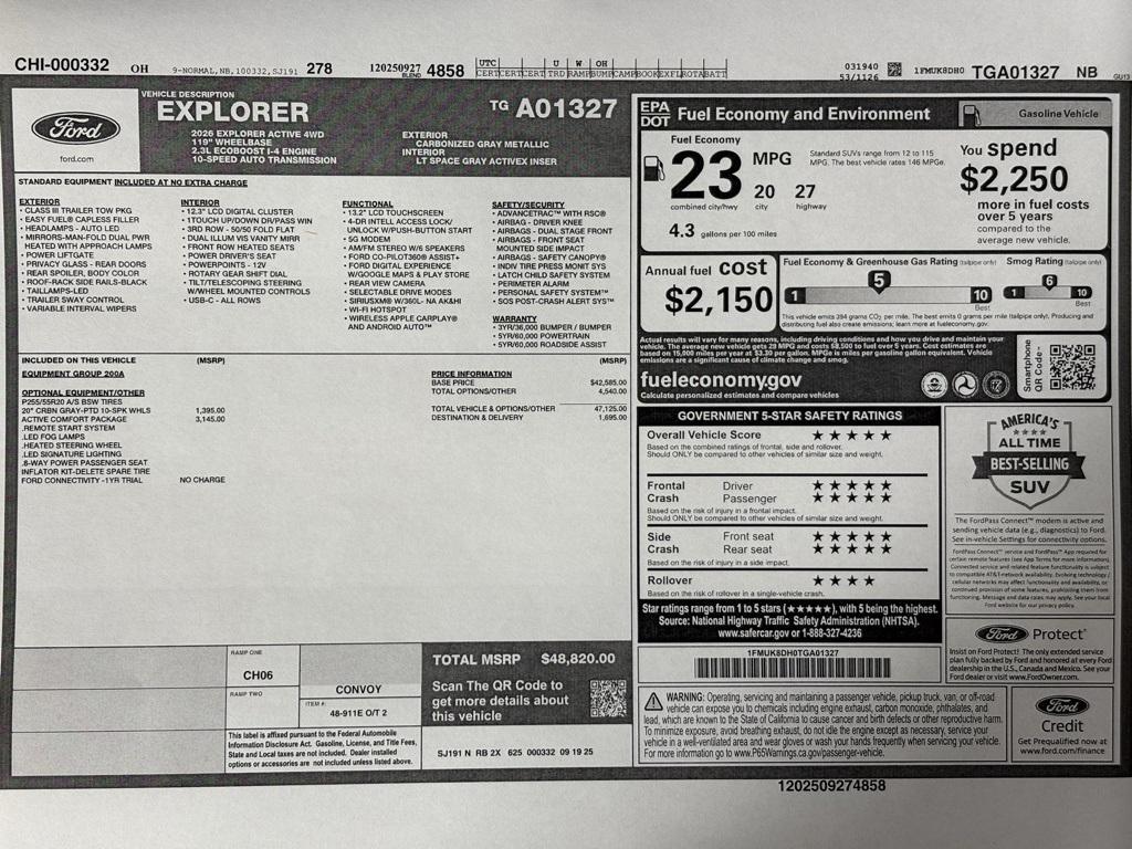 new 2026 Ford Explorer car, priced at $48,820