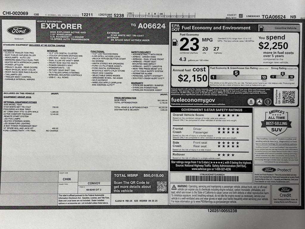 new 2026 Ford Explorer car, priced at $50,015