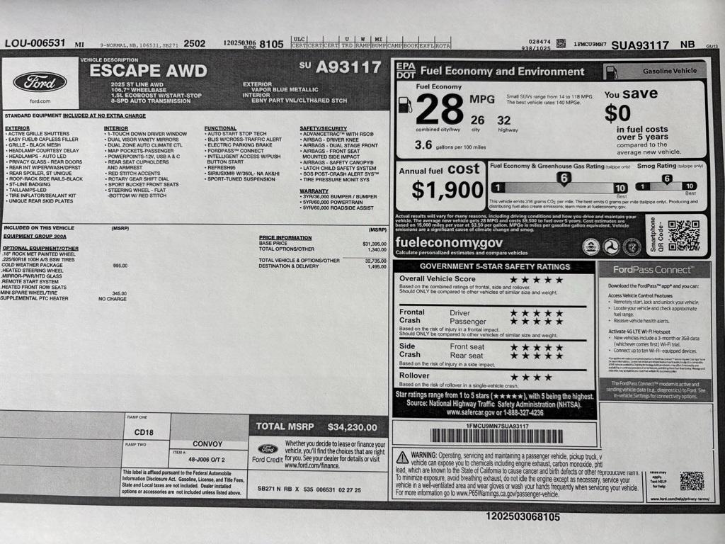 new 2025 Ford Escape car, priced at $34,230