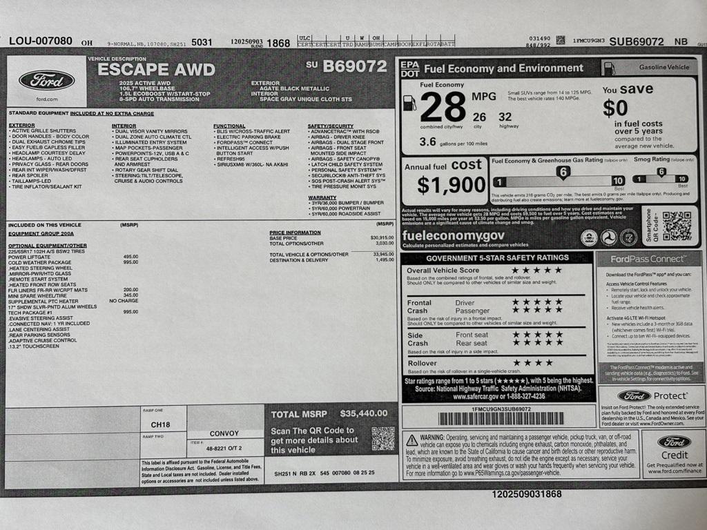 new 2025 Ford Escape car, priced at $35,440