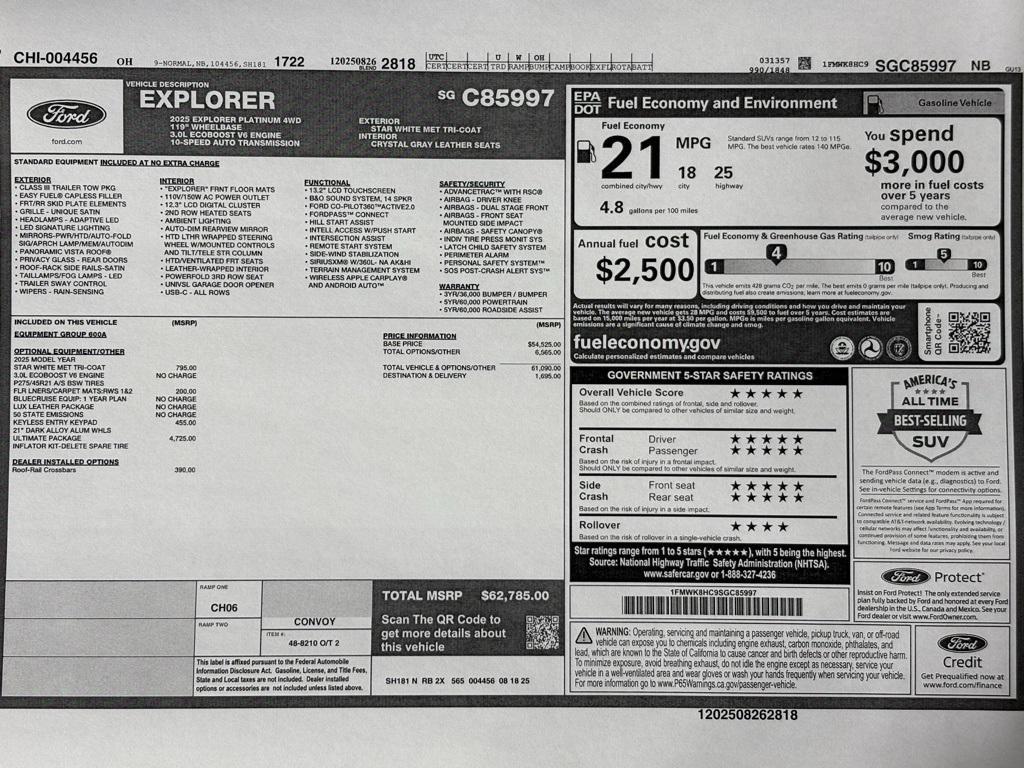 new 2025 Ford Explorer car, priced at $62,785
