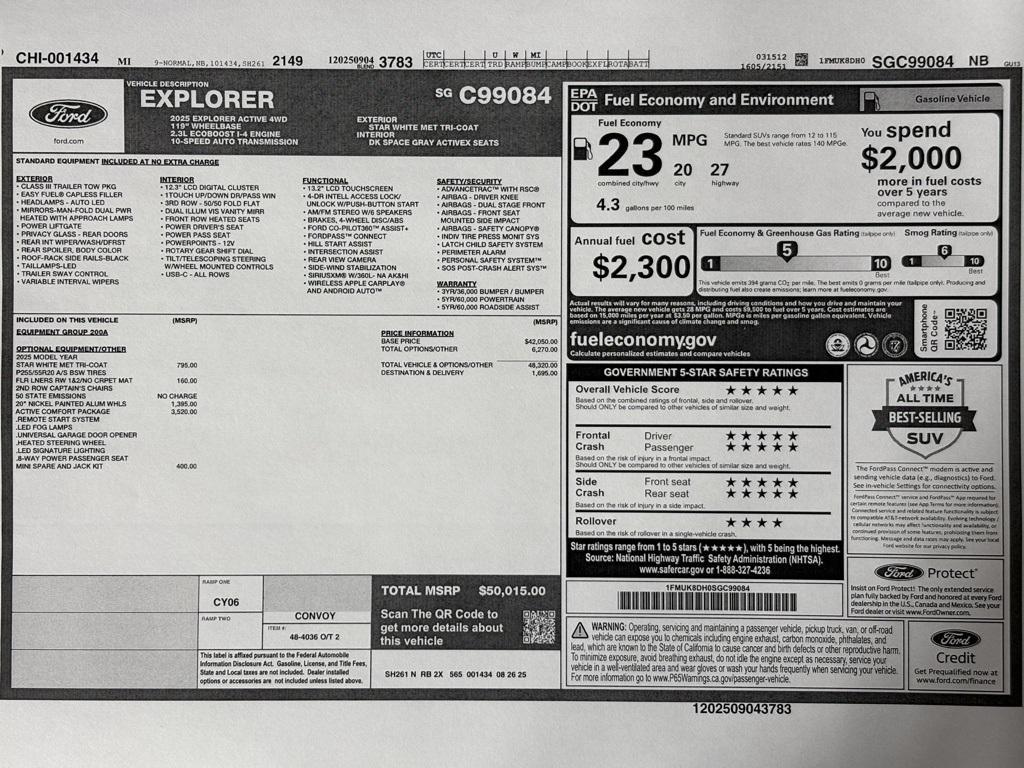 new 2025 Ford Explorer car, priced at $50,015