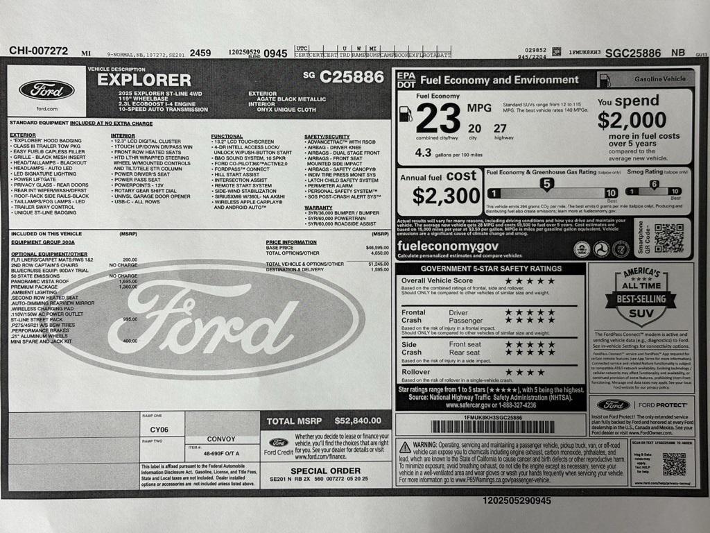 new 2025 Ford Explorer car, priced at $52,840