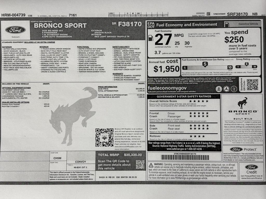 new 2025 Ford Bronco Sport car, priced at $35,335