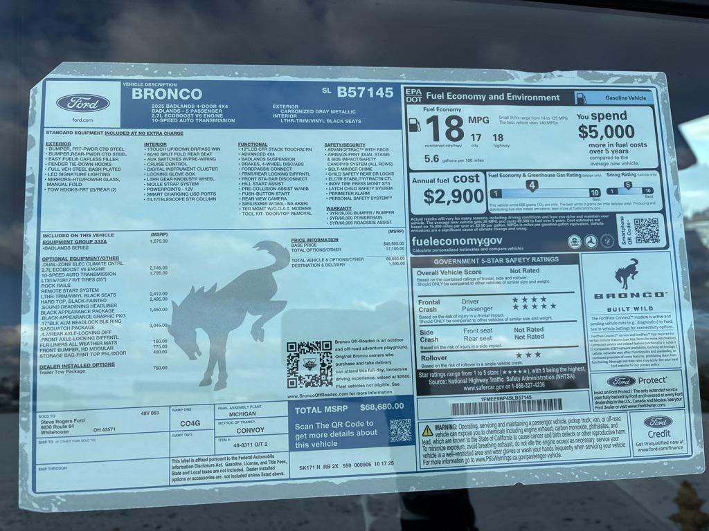 new 2025 Ford Bronco car, priced at $68,680