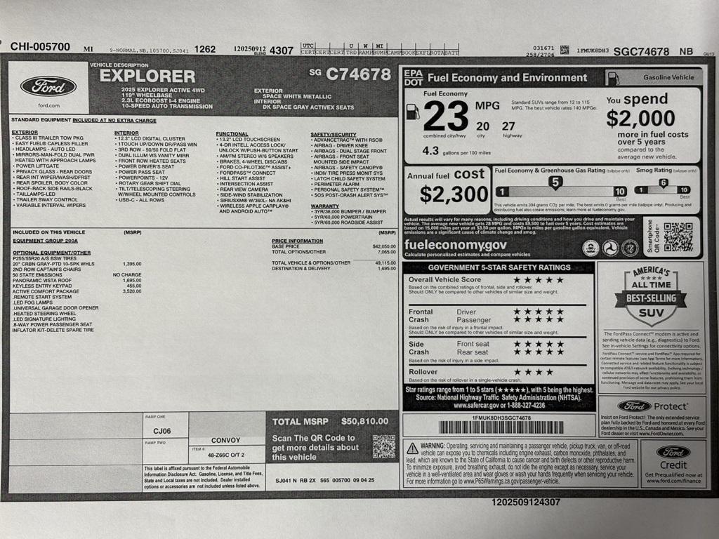 new 2025 Ford Explorer car, priced at $50,810