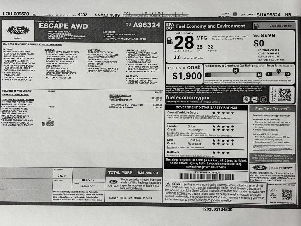 new 2025 Ford Escape car, priced at $35,680