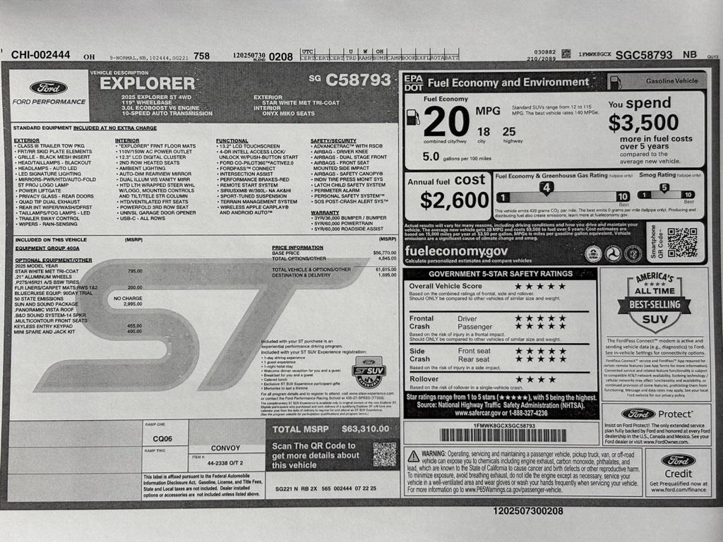 new 2025 Ford Explorer car, priced at $63,310