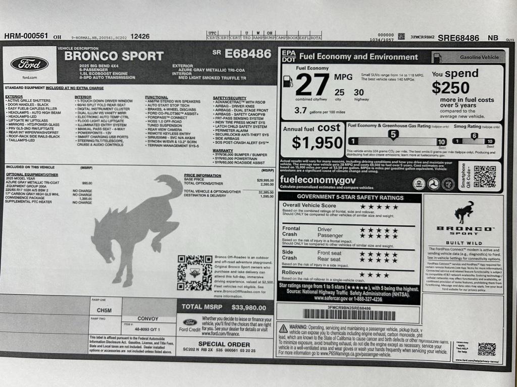 new 2025 Ford Bronco Sport car, priced at $32,142