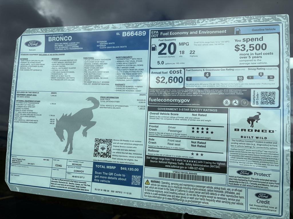 new 2025 Ford Bronco car, priced at $49,120