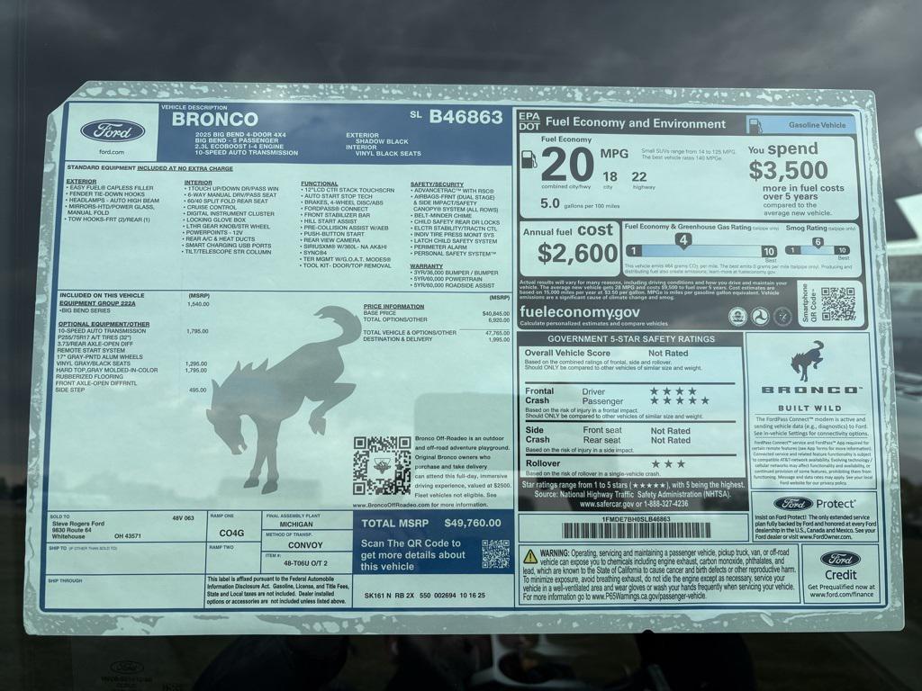 new 2025 Ford Bronco car, priced at $49,760