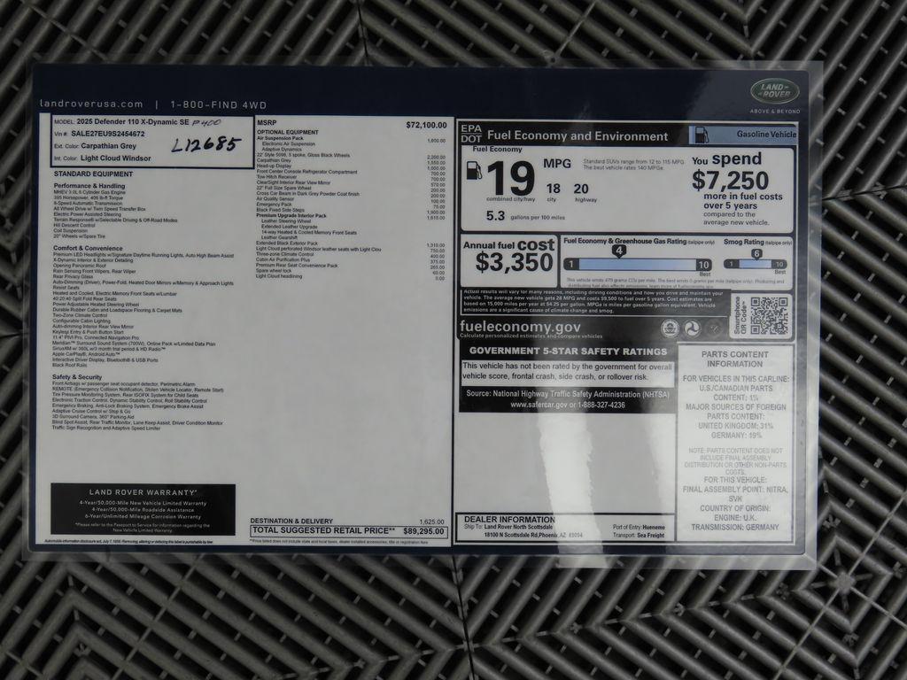 new 2025 Land Rover Defender car, priced at $106,464