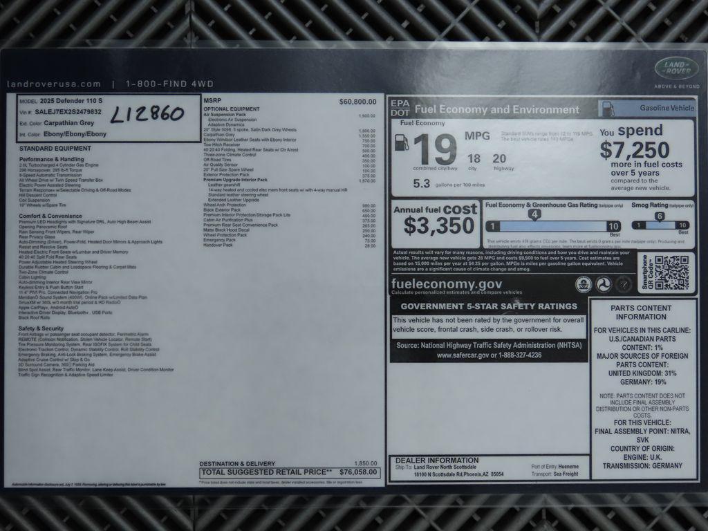 new 2025 Land Rover Defender car, priced at $76,876