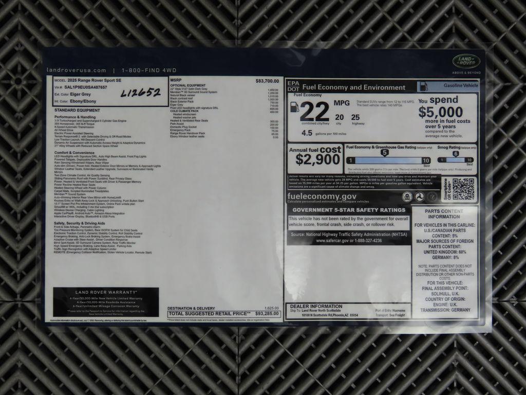 new 2025 Land Rover Range Rover Sport car, priced at $93,285