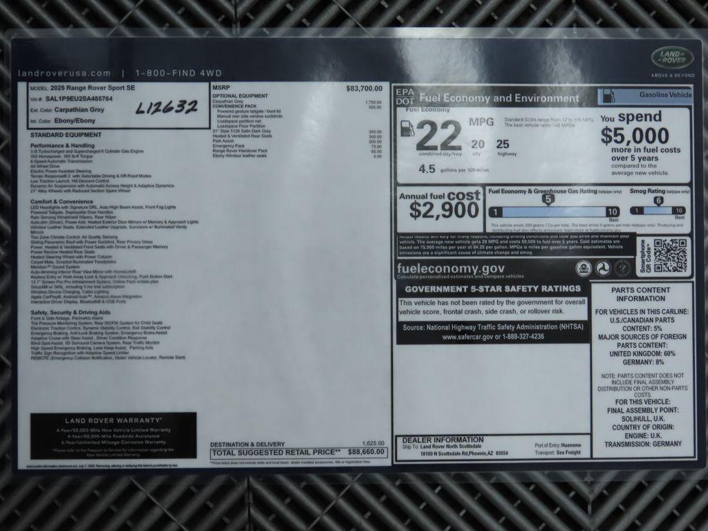 new 2025 Land Rover Range Rover Sport car, priced at $88,660