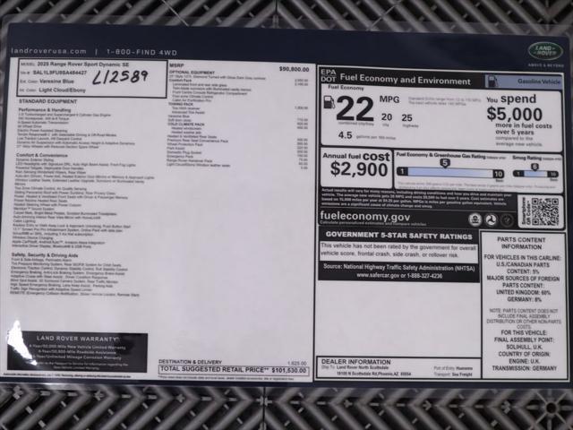 new 2025 Land Rover Range Rover Sport car, priced at $101,530