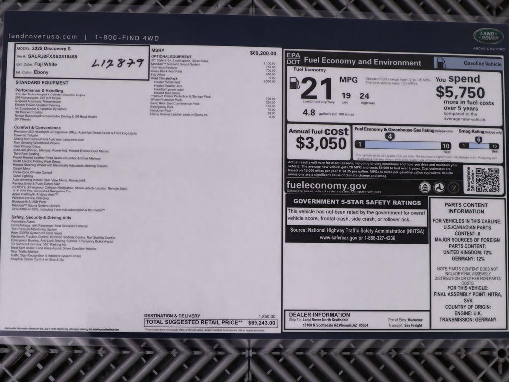 new 2025 Land Rover Discovery car, priced at $69,243