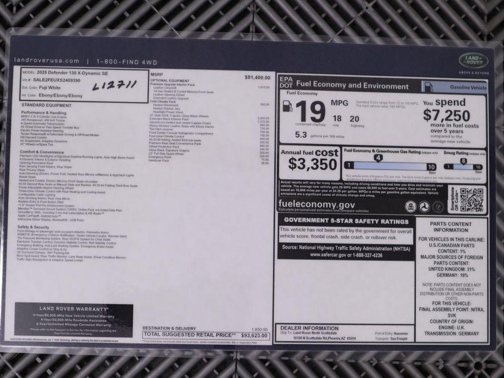 new 2025 Land Rover Defender car, priced at $93,623
