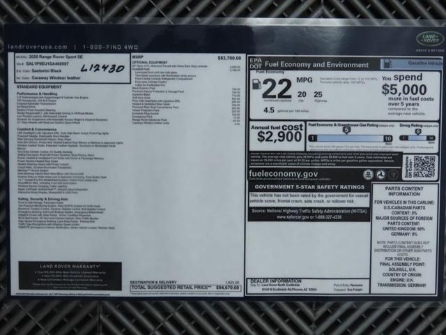 new 2025 Land Rover Range Rover Sport car, priced at $94,670