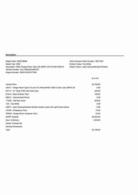 new 2025 Land Rover Range Rover Sport car, priced at $87,190